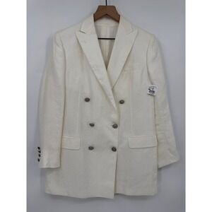 Tagliatore Blazer Jacket Womens 6/42 Beige Linen Flax Double Breasted Italy NEW